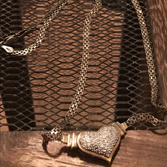 Silver Heart Statement Collar Necklace w CZ accent - Picture 4 of 5